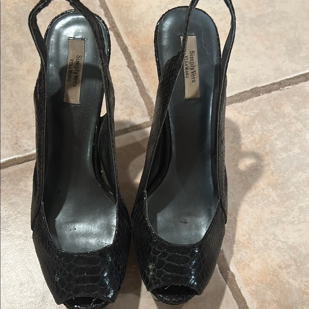 Vera Wang Black Patent Leather Slingback Heels